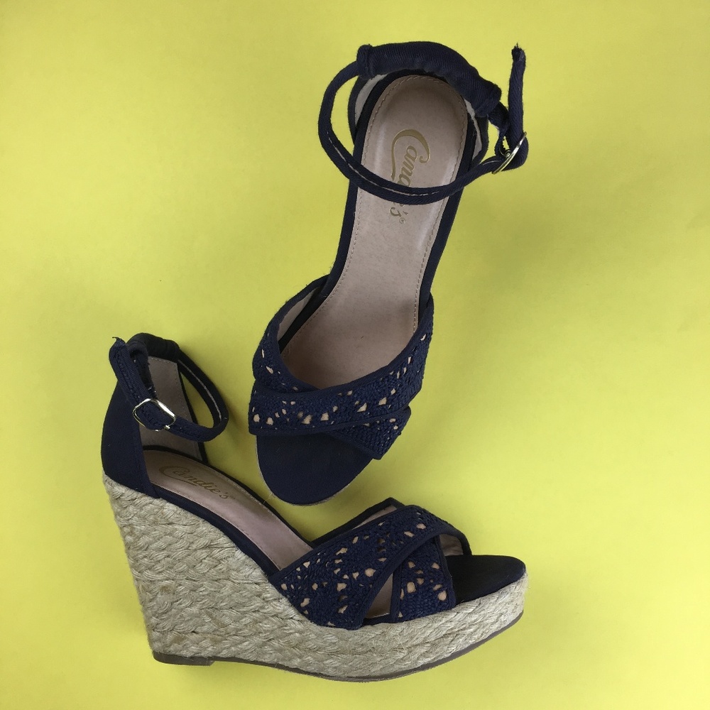 Candie's Casey Crochet Espadrille Wedge in Navy